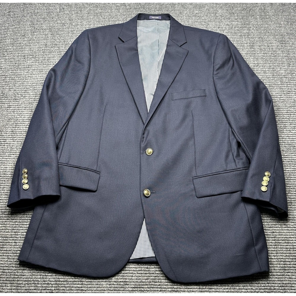 Stafford Blazer Mens 44 Navy Blue‎ Wool Regular Fit Two Button Sport Coat Jacket